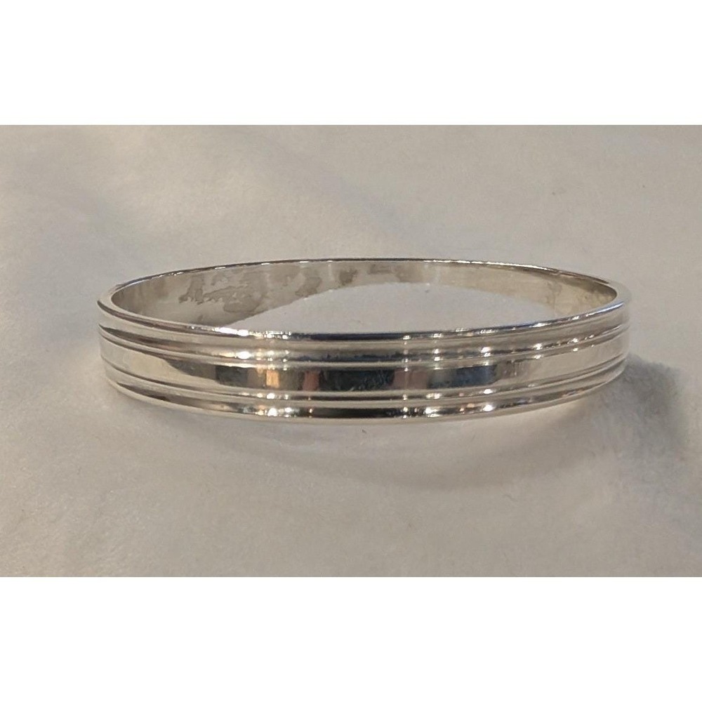 CW Handwrought Sterling Silver Bangle Bracelet Grooved Minimalist 41.37g